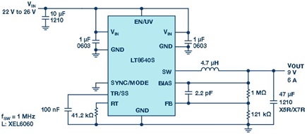 LT8640S 24 V to 9 V/6 A step-down converter