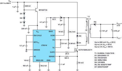 Schematic of an isolated flyback converter