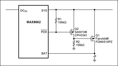 Figure 1. Simplified schematic: reducing I²R losses in Smart Power Selector-based battery chargers.