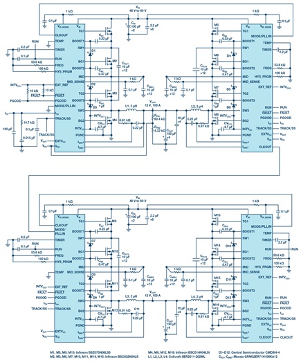 4-phase, 1.2 kW hybrid converter using four LTC7821s