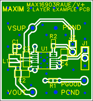 図5. TSSOPパッケージを使用した2層PCBレイアウトの例(上層)