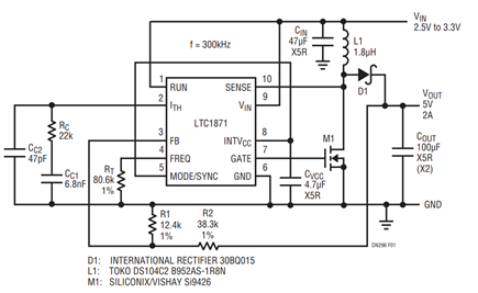 Figure 1. A High Efficiency 5V, 2A Networking Logic Supply.