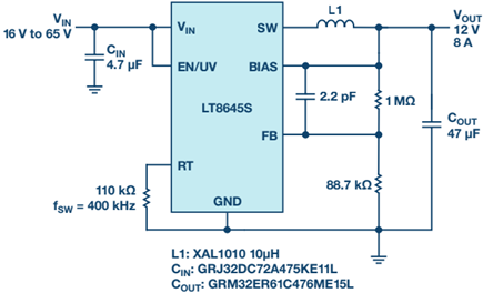 12 V, 8 A application using LT8645S at 400 kHz