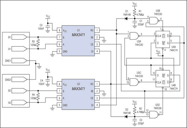 Figure 1. This RS-422 repeater draws only 3µA of standby current.