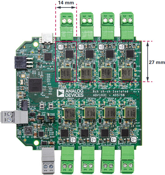 図1　AD5758およびADP1031使用の8チャンネル基板