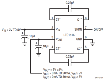Figure 1. Regulated 5V Output from a 2V to 5V Input Figure 1. Regulated 5V Output from a 2V to 5V Input