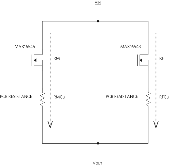 Parasitic resistances with MAX16545 and MAX16543 in parallel