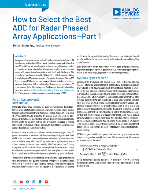 How to Select the Best ADC for Radar Phased Array Applications—Part 1