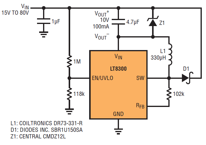 図11.入力がVINで出力が(VIN – 10V)のマイクロパワー・ コンバータ