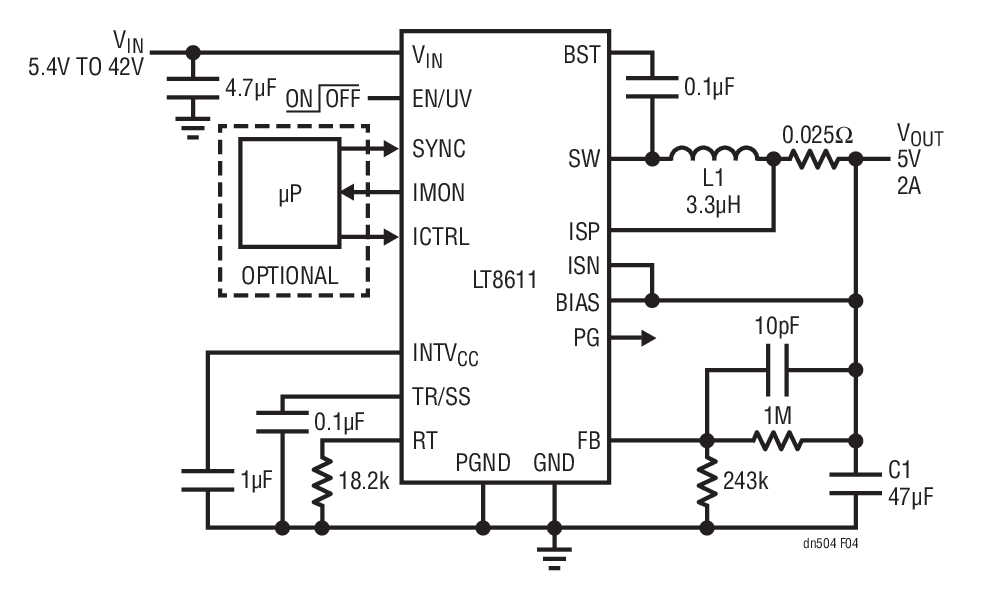 LT8611 Running at 2MHz Reduces Solution  Size, Avoids AM Band, and Still Allows High Duty Cycle