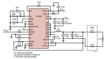 Figure 3. The LTC3649 Can Provide Cable Drop Compensation for Long PCB Traces