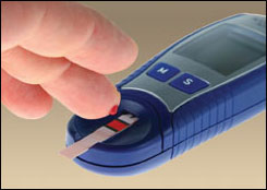 Optical-reflectometry blood glucose meter.