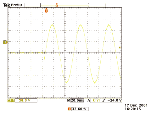 Figure 2. The ringer signal of a typical telephone exceeds 200V<sub loading=
