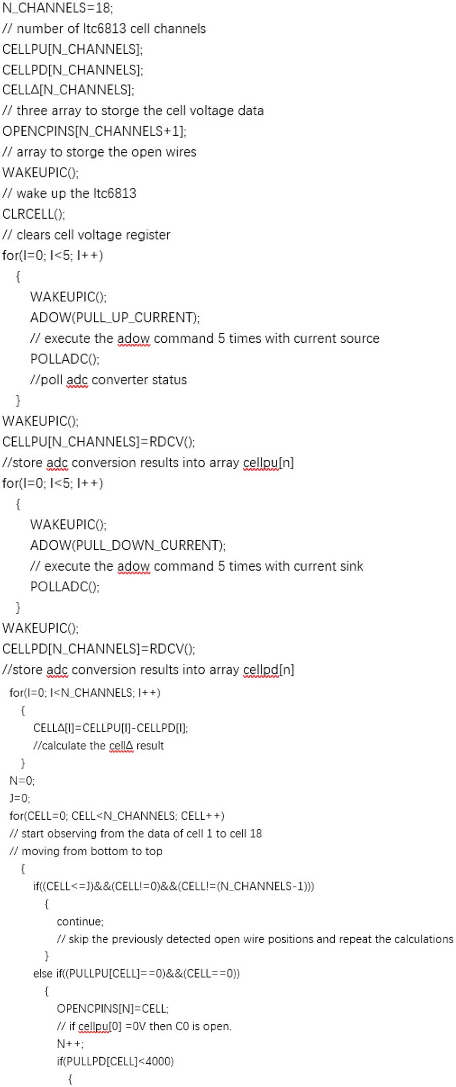 図13. LTC6813で断線検出を行うための疑似コード