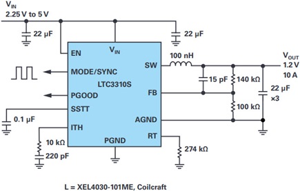 LTC3310S complete schematic with minimal external components