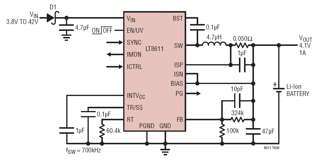図1. LT8611をベースとするCCCVバッテリ・チャージャ