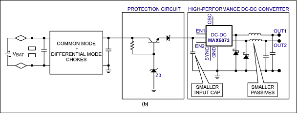 Figure 5b. The pass element in this input voltage-limiting circuit (protection circuit) is an NPN transistor.