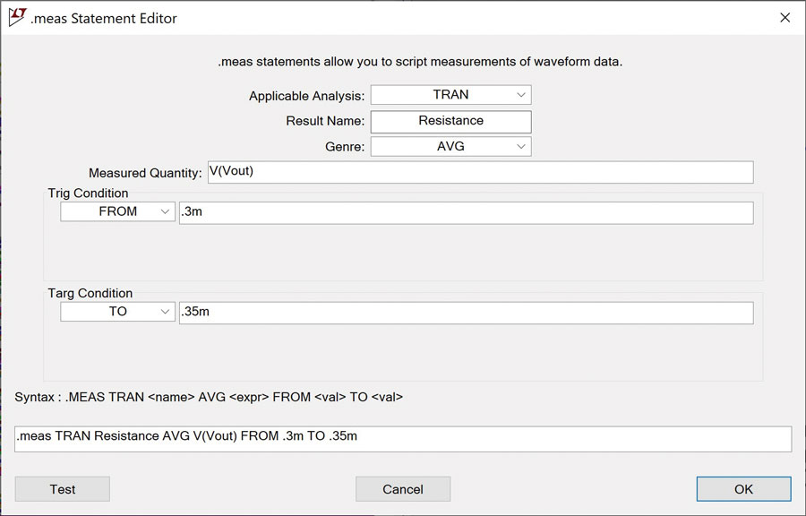図25. .measコマンドで使用するパラメータの値を入力するためのGUI