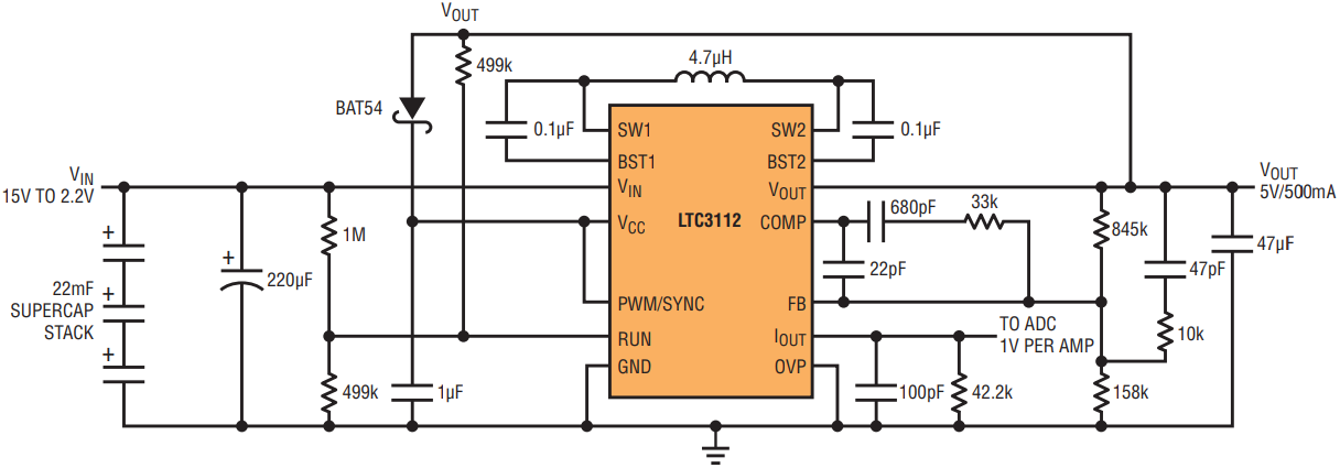 図6.VIN = 2.2Vまで動作する5Vレールのバックアップ電源