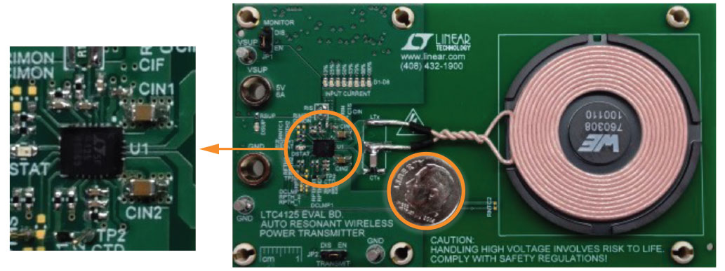 図6. LTC4125を使用した代表的なフル機能ワイヤレス・パワー・トランスミッタ・ボード