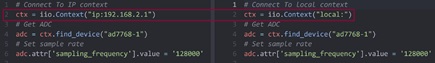 libIIO remote vs. local example