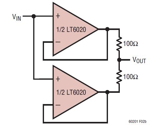 LT6020 Parallel Amplifiers