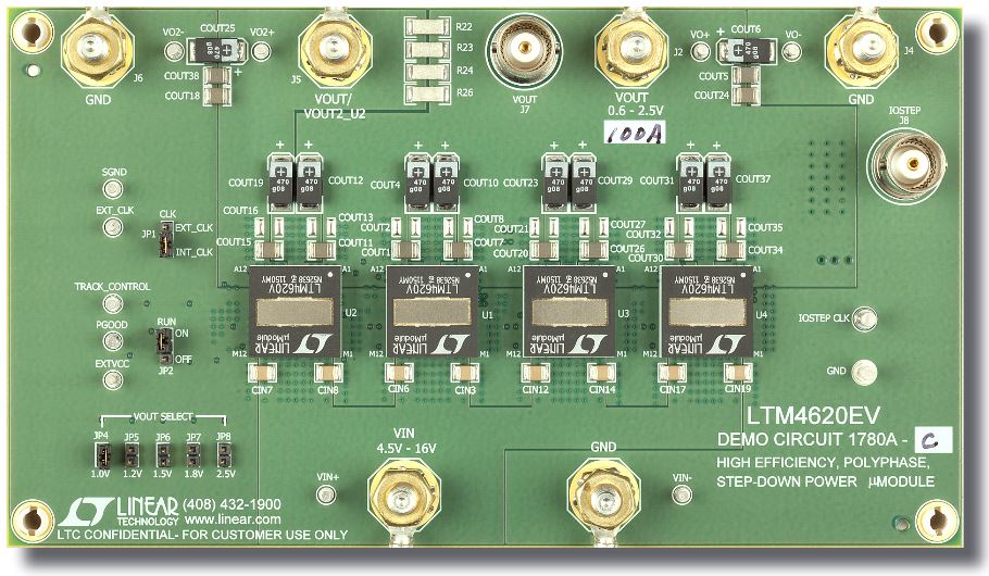 図7.4つのμModuleレギュレータを8相並列設計と組み合わせて100Aをサポート