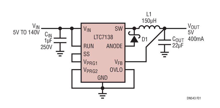 Figure 1. High Efficiency 5V, 400mA Buck Regulator