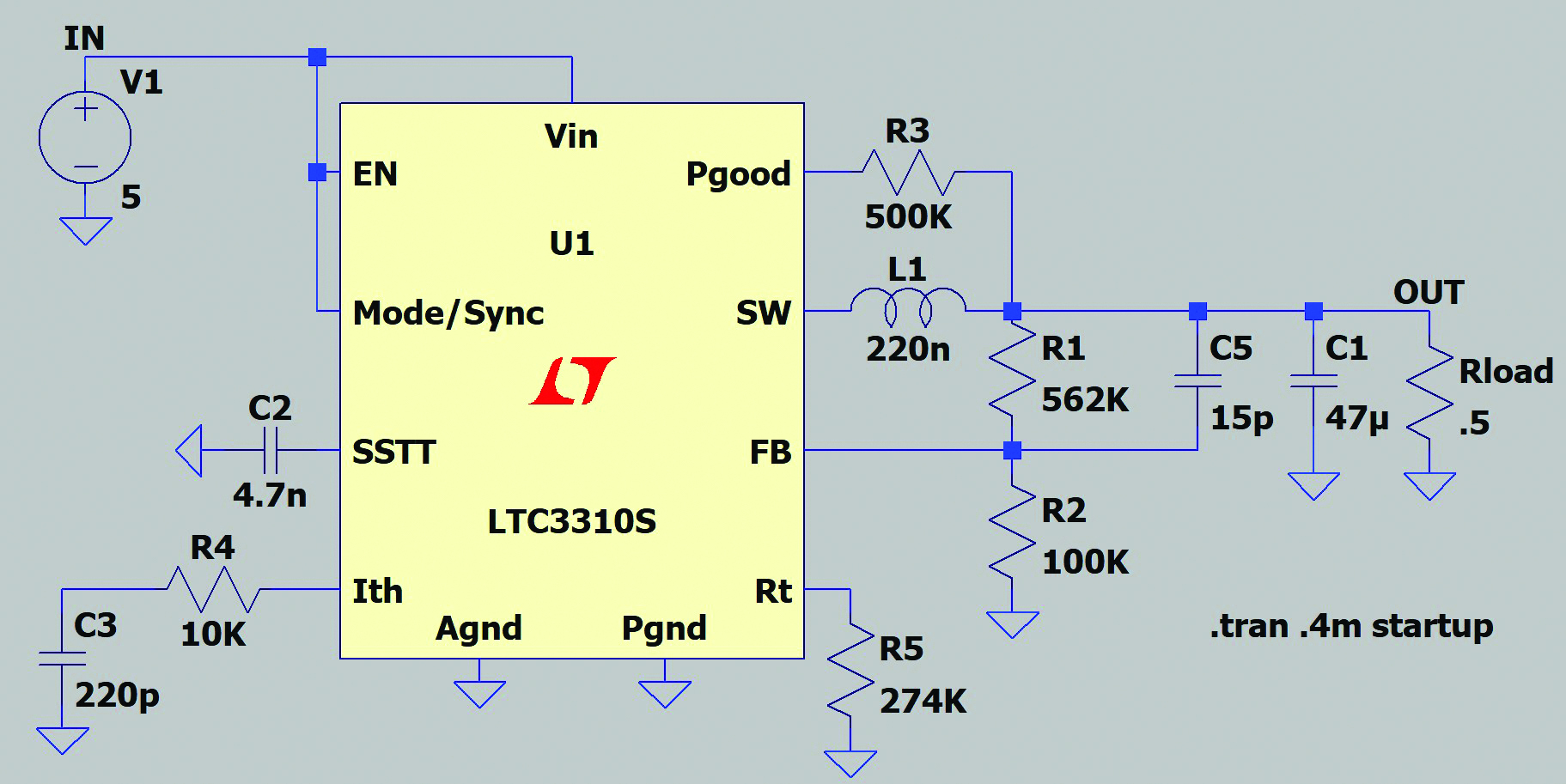 図11. LTC3310Sを使用して構成したスイッチング・レギュレータ。同ICはSilent Switcherを採用しているので、放射性エミッションを最小限に抑えることができます。