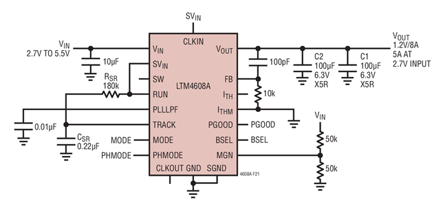 図5. LTM4608AでSSFMモードを使用する場合の回路例