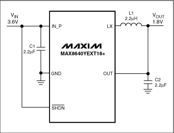 Figure 1. The MAX8640Y is used within a simple, step-down SMPS circuit.