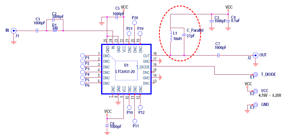 LTC6431-20 Schematic for Narrowband Application at 240MHz