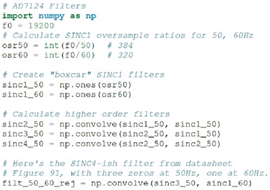 Figure 13. AD7124-8 code example for a 50 Hz/60 Hz sinc filter.
