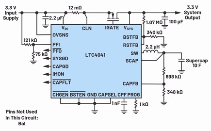 LTC4041 single supercapacitor backup for 3.3 V system LTC4041 single supercapacitor backup for 3.3 V system