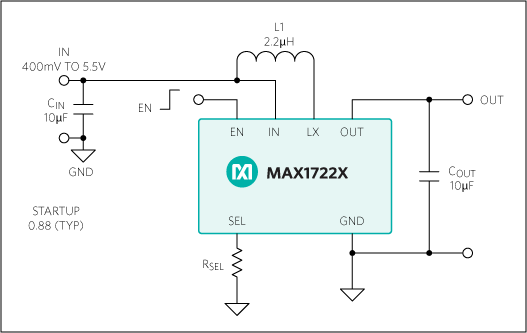 MAX17220、MAX17221、MAX17222、MAX17223、MAX17224、MAX17225：標準動作回路