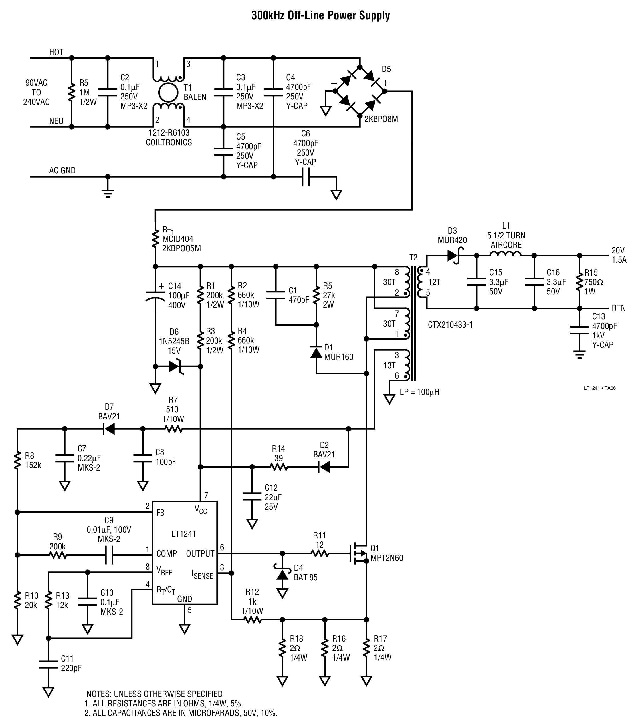 LT1241 300kHz Off-Line Power Supply
