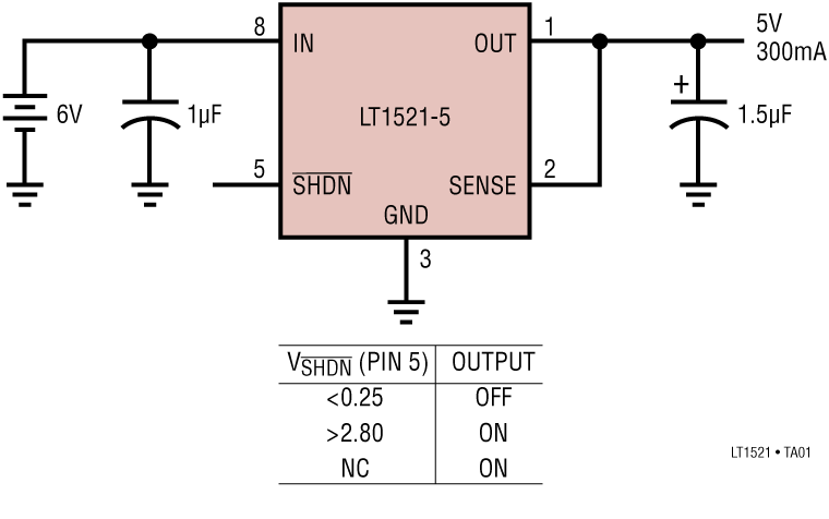 LT1521/LT1521-3/LT1521-3.3/LT1521-5 Application Circuit