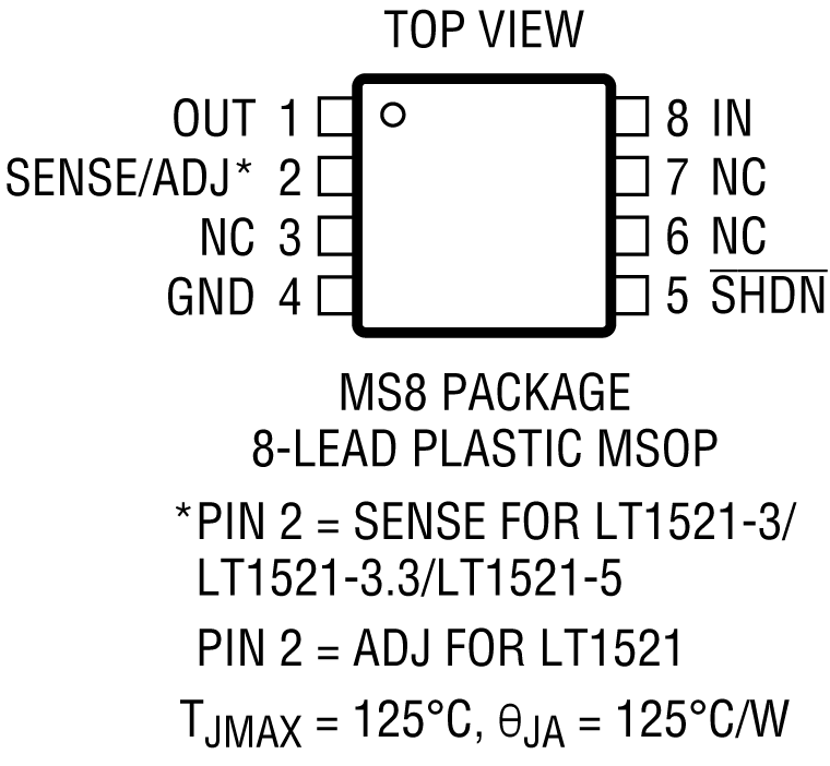 LT1521/LT1521-3/LT1521-3.3/LT1521-5 Pin Configuration