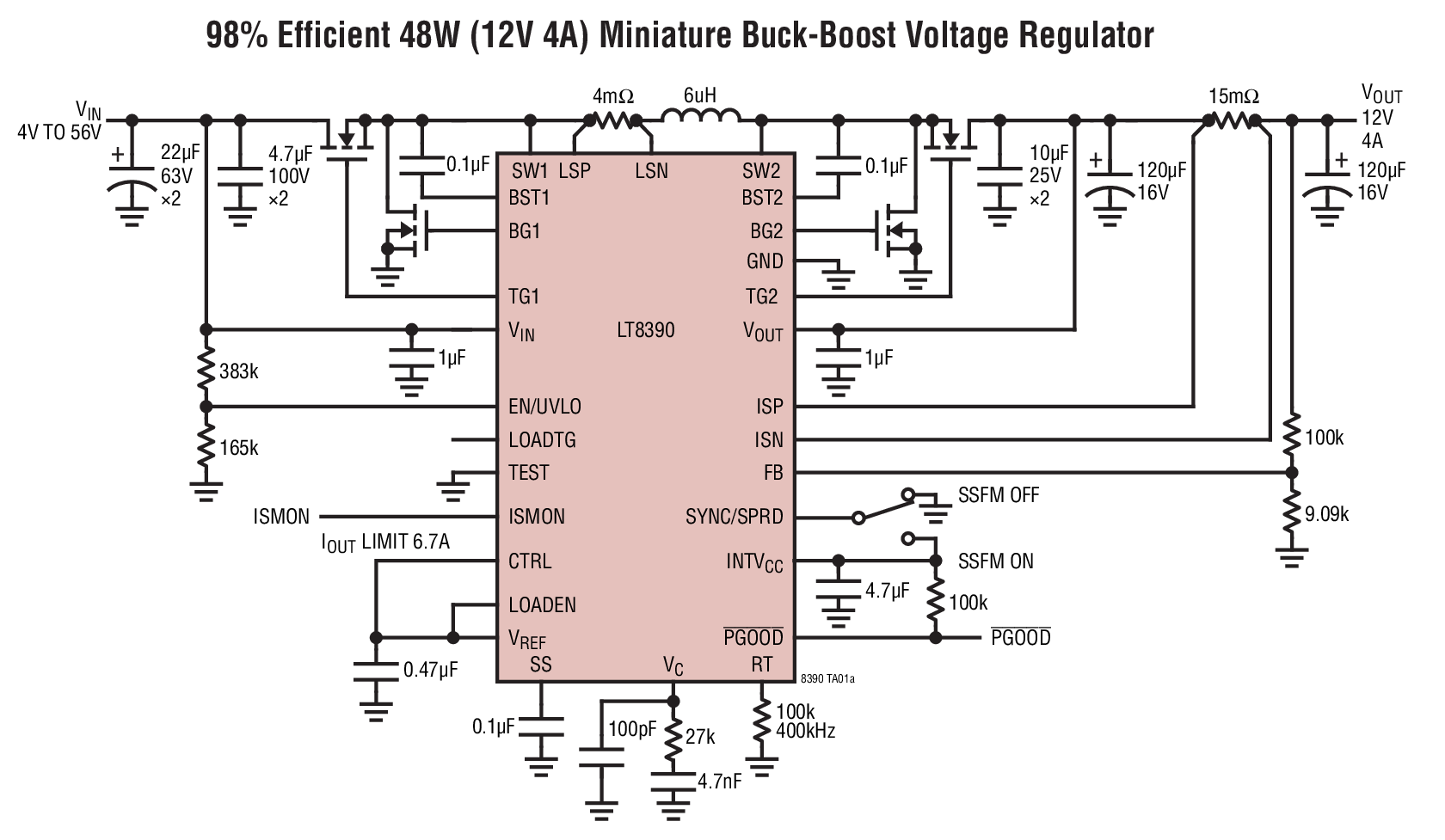 98% Efficient 48W (12V 4A) Miniature Buck-Boost Voltage Regulator