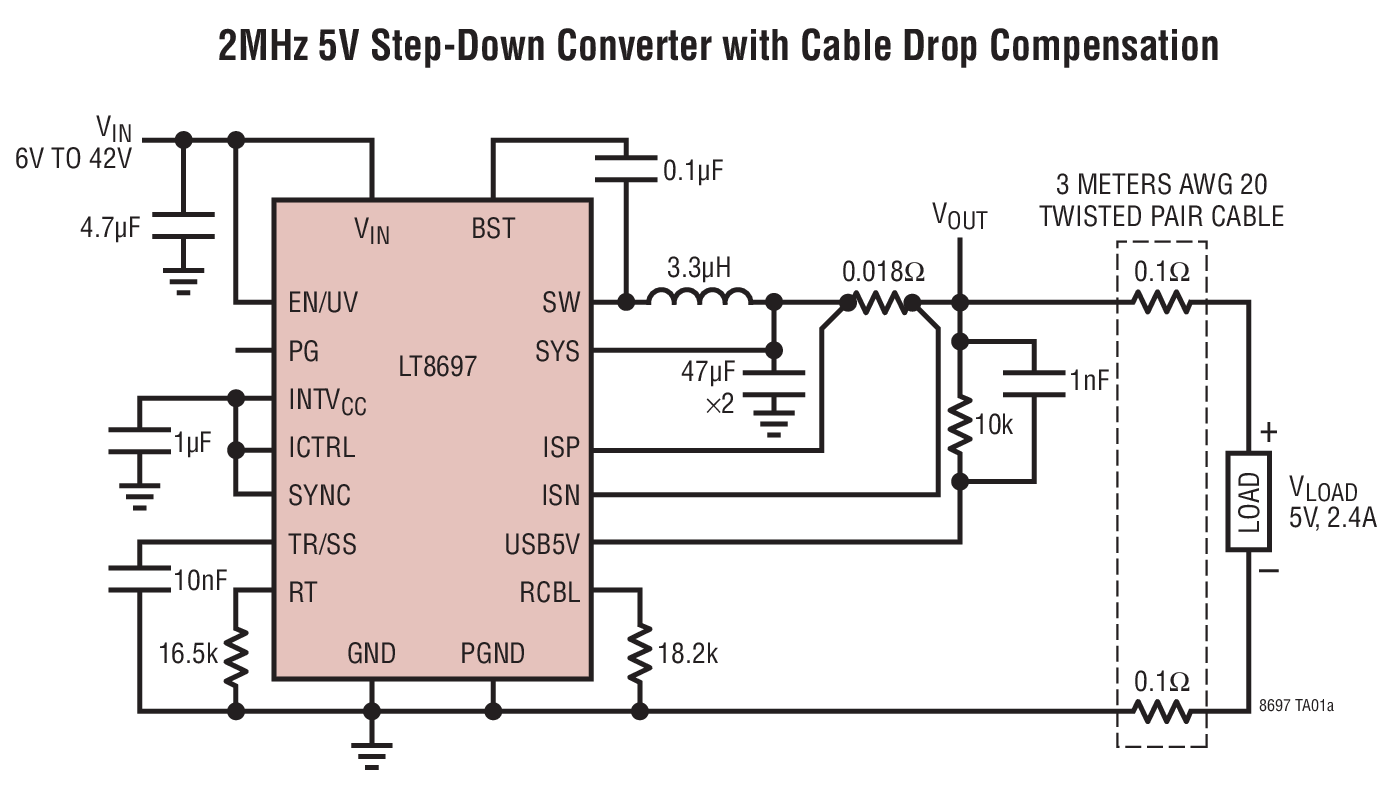 2MHz 5V Step-Down Converter with Cable Drop Compensation