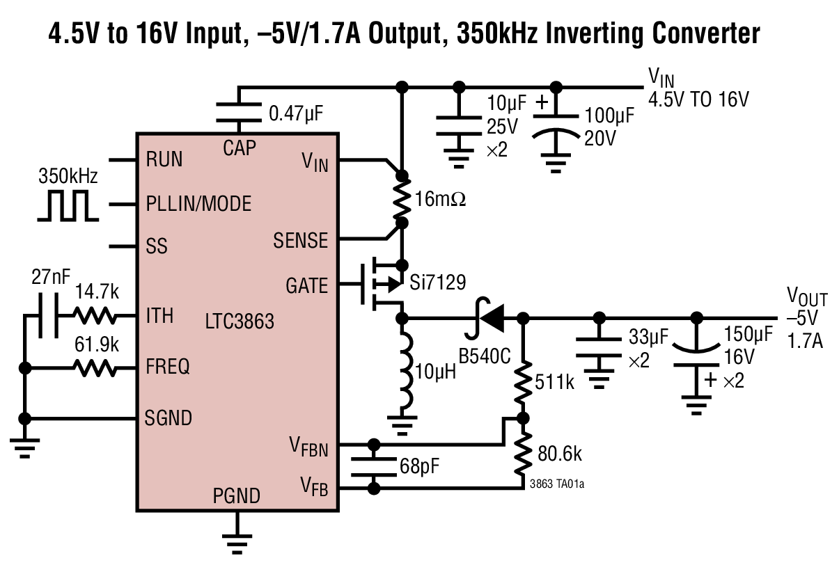 4.5V to 16V Input, –5V/1.7A Output, 350kHz Inverting Converter