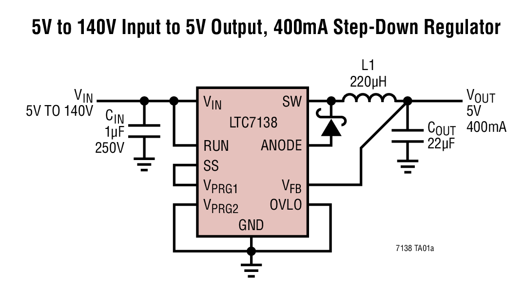 5V to 140V Input to 5V Output, 400mA Step-Down Regulator