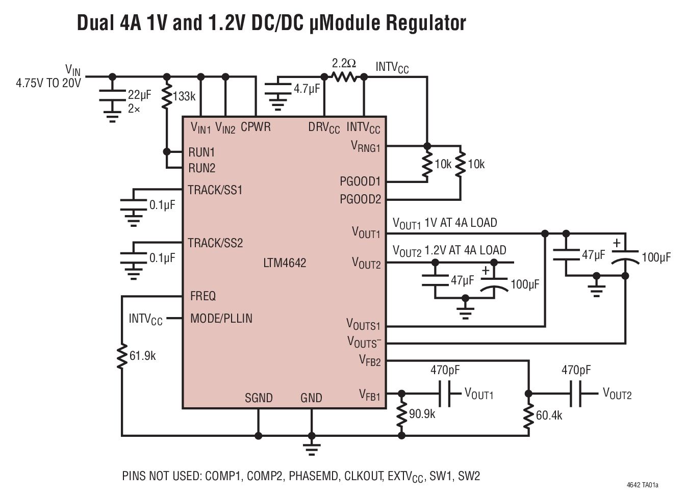 Dual 4A 1V and 1.2V DC/DC μModule Regulator