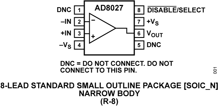 AD8027 Pin Configuration