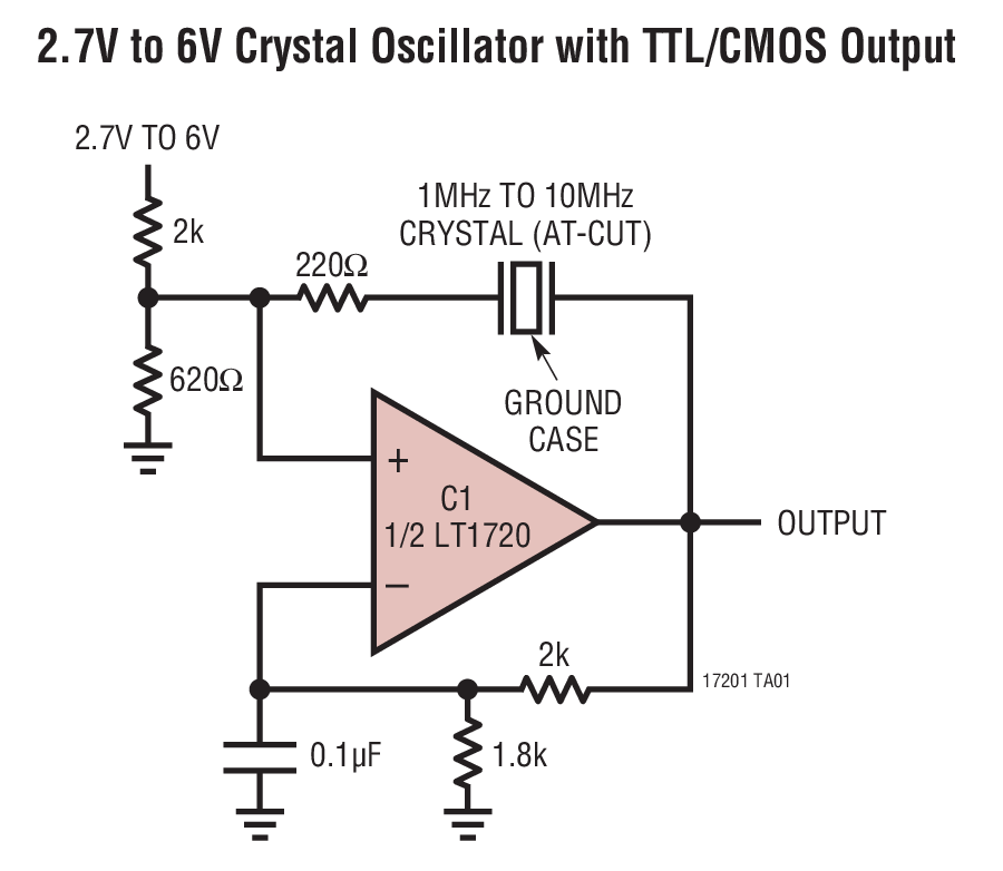 2.7V to 6V Crystal Oscillator with TTL/CMOS Output