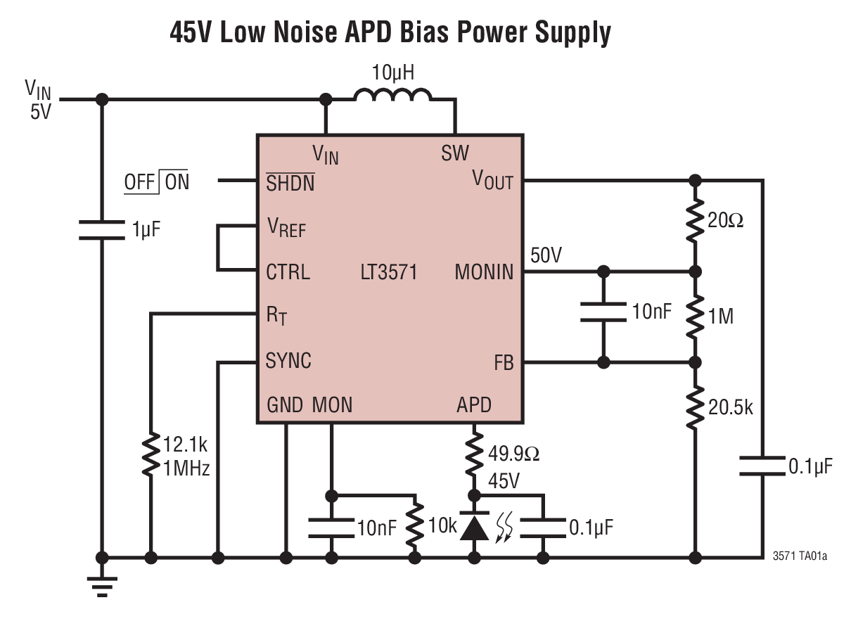 45V Low Noise APD Bias Power Supply