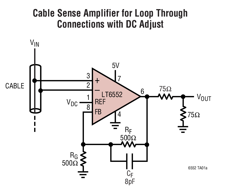 Cable Sense Amplifier for Loop Through Connections with DC Adjust