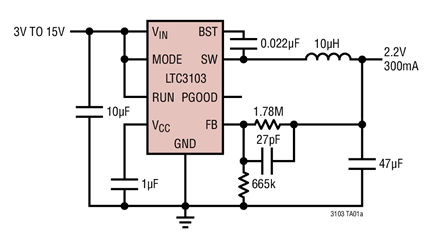 Figure 1a. LTC3103 Typical Operating Circuit.