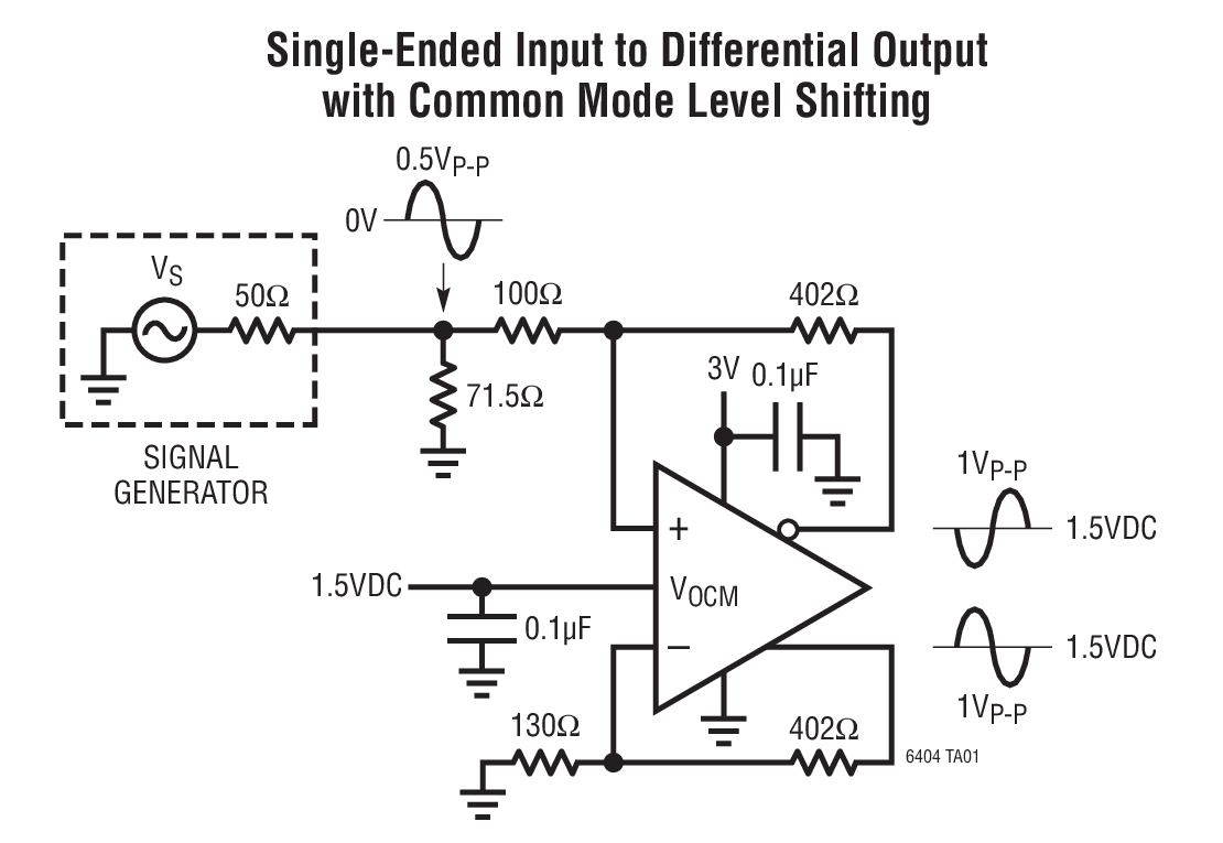 Single-Ended Input to Differential Output  with Common Mode Level Shifting