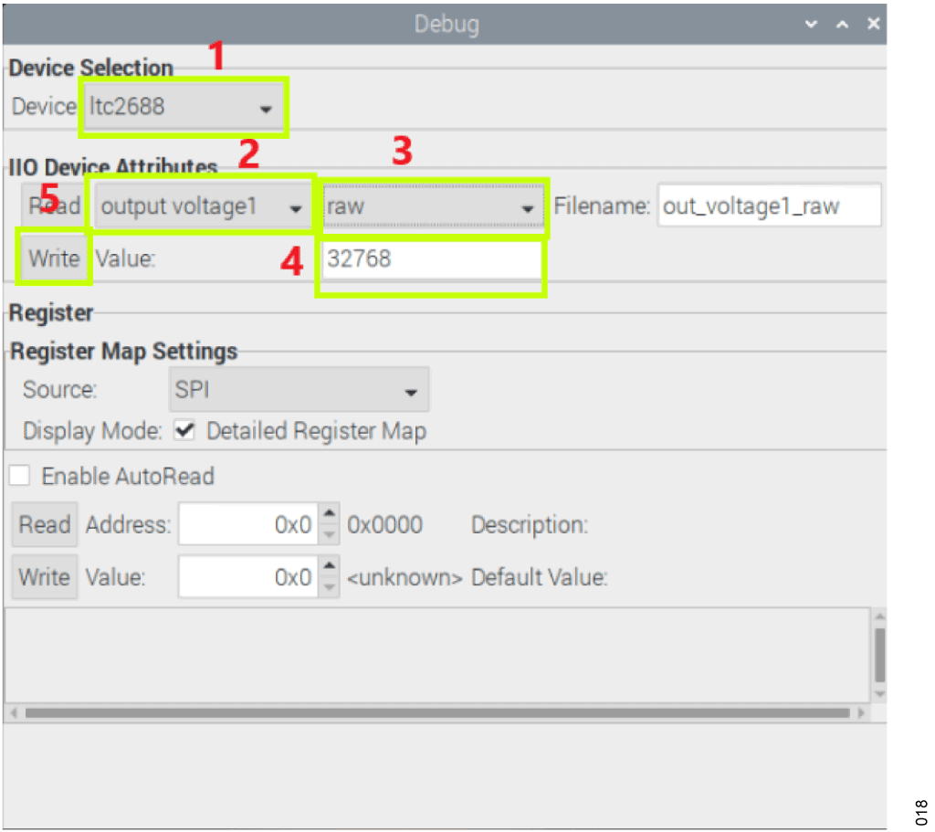 図 19. IIO Oscilloscope の[Debug]ウィンドウ
